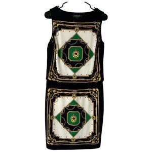 Lauren Ralph Lauren Lined Dress Scarf Print Chains Equestrian Size 8 Knee Length